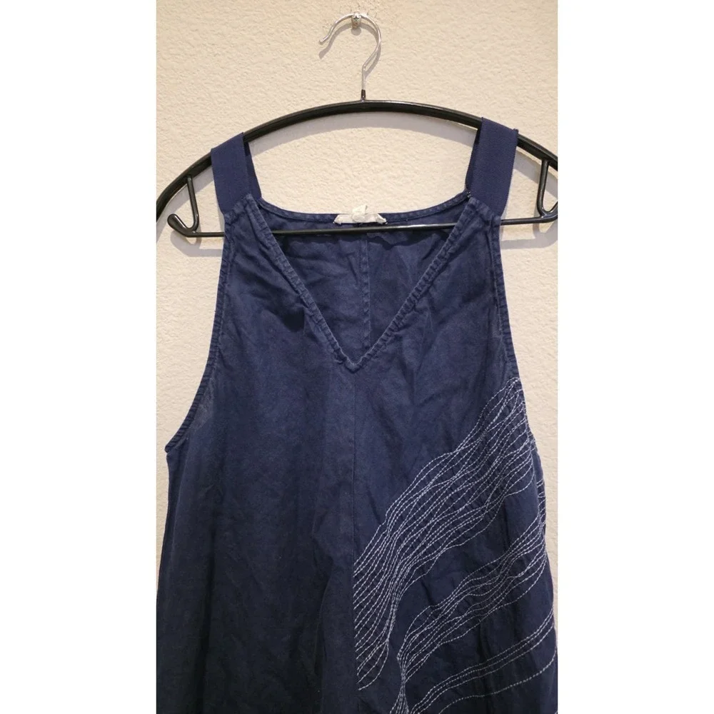 Eileen Fisher Irish Linen Asymmetrical Midi Dress Navy Blue Stitch Sleeveless  L - Picture 3 of 10
